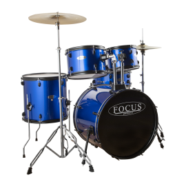 FOCUS FCP0803-BL - 5 Parça (20B/10T/12T/14F/14S) Aksamlı & Zilli Mavi Akustik Davul Seti