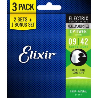 Elixir 16550 Optiweb Coating Nickel Plated Steel 3'lü Set Elektro Gitar Teli (9-42)