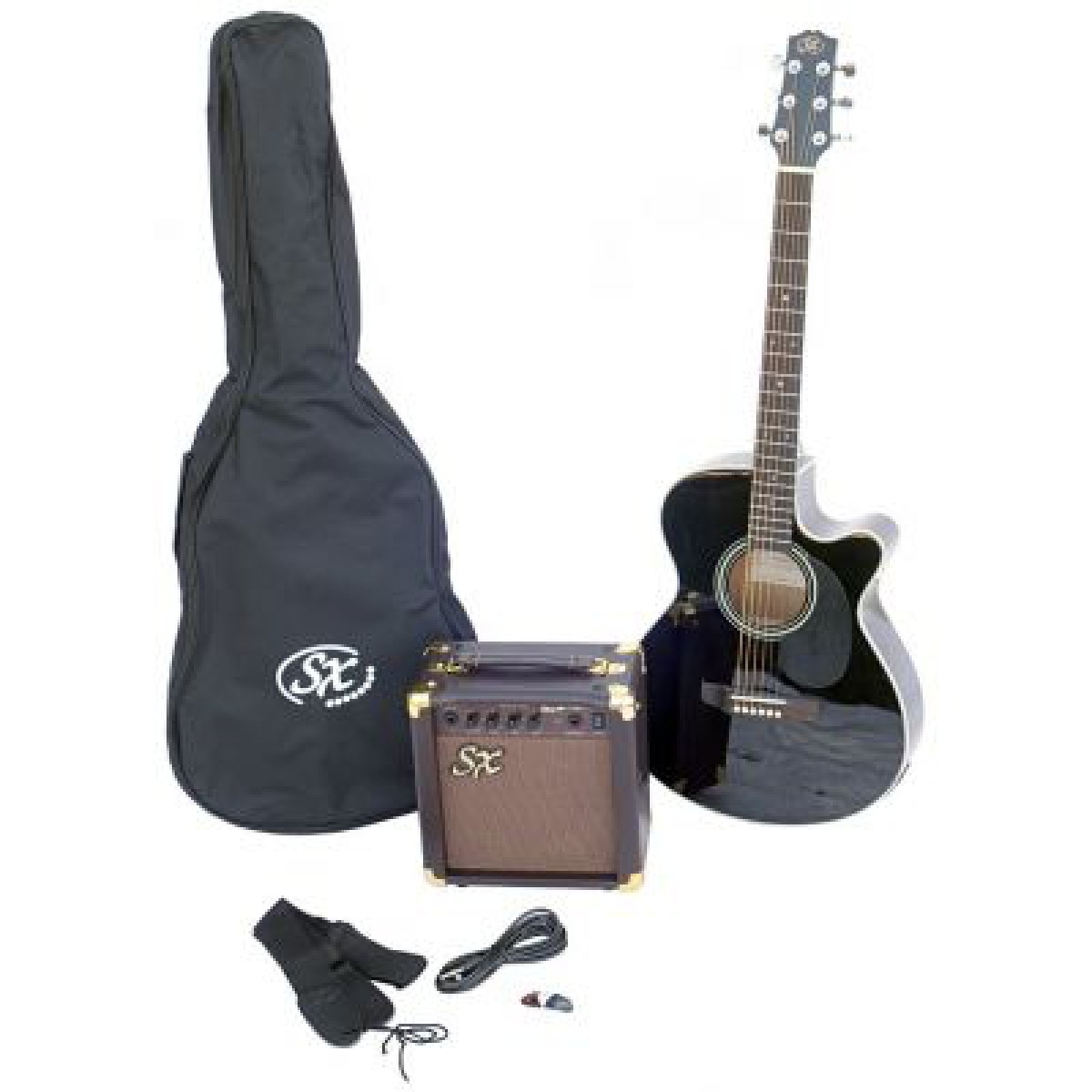 SX SA3 Siyah SOLAK Akustik Gitar Seti