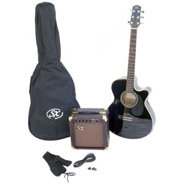 SX SA3 Siyah SOLAK Akustik Gitar Seti