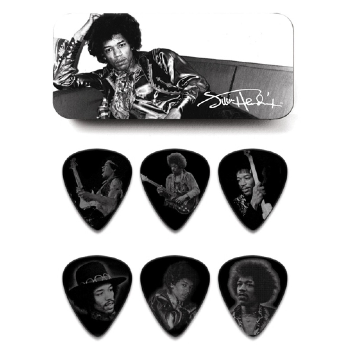 Jim Dunlop Jimi Hendrix Silver Portrait 6lı Pena Seti (Heavy) Jim Dunlop Jimi Hendrix Silver Portrait 6lı Pena Seti (Heavy)