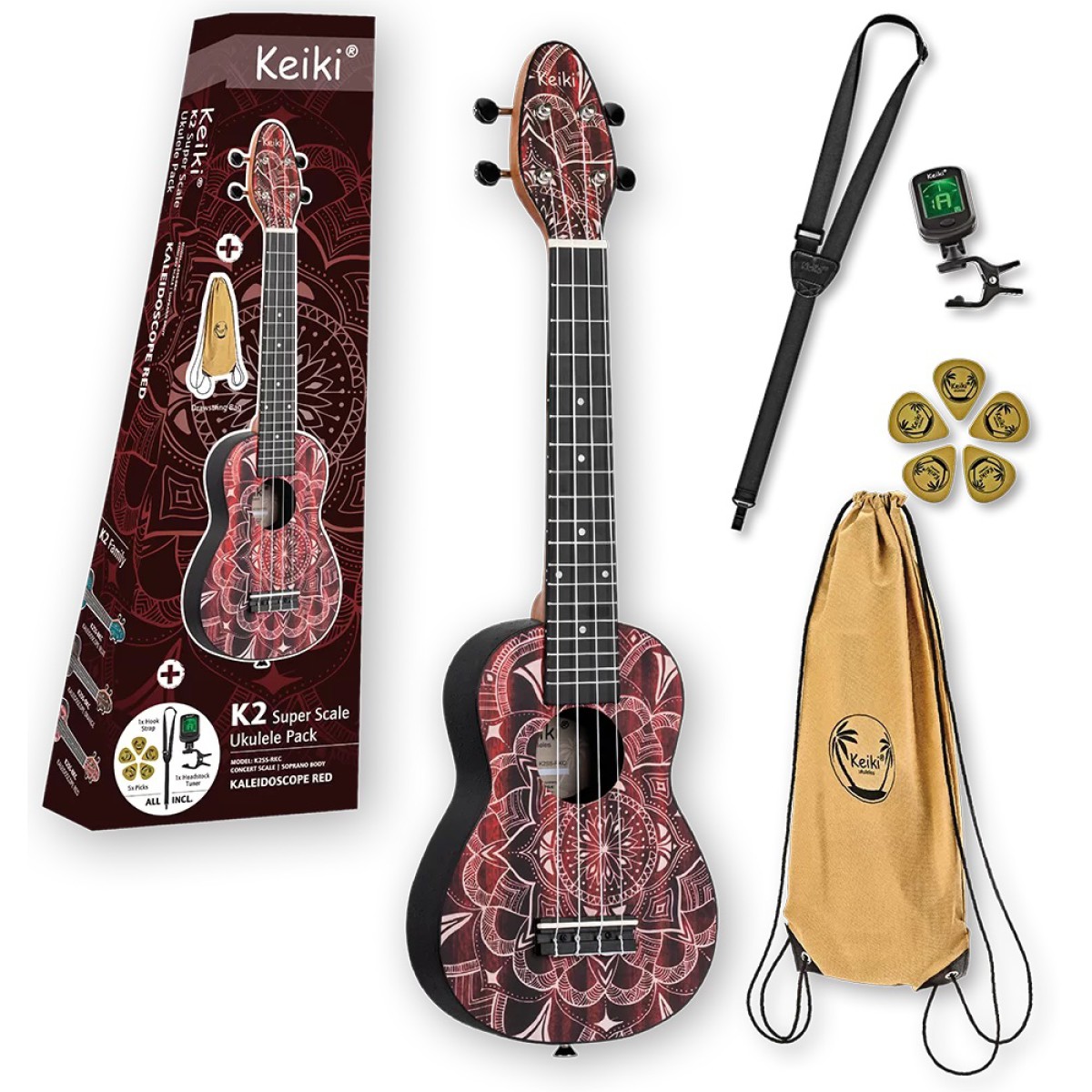 Ortega K2SS-RKC Keiki Super Scale Soprano Ukulele Seti (Red Kaleidoscope) Ortega K2SS-RKC Keiki Super Scale Soprano Ukulele Seti (Red Kaleidoscope)