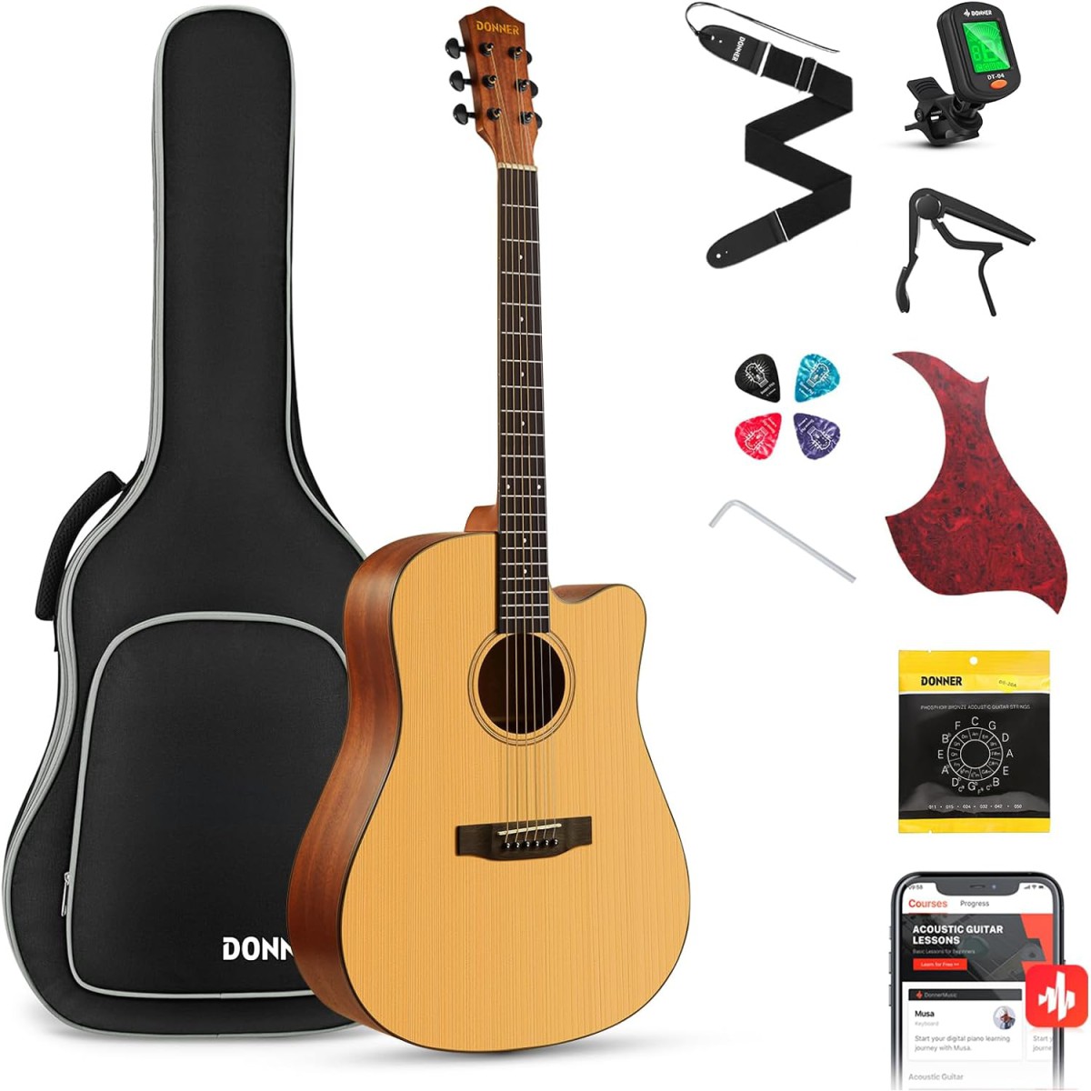 Donner DAG-1C Cutaway Akustik Gitar Seti (Natural) Donner DAG-1C Cutaway Akustik Gitar Seti (Natural)