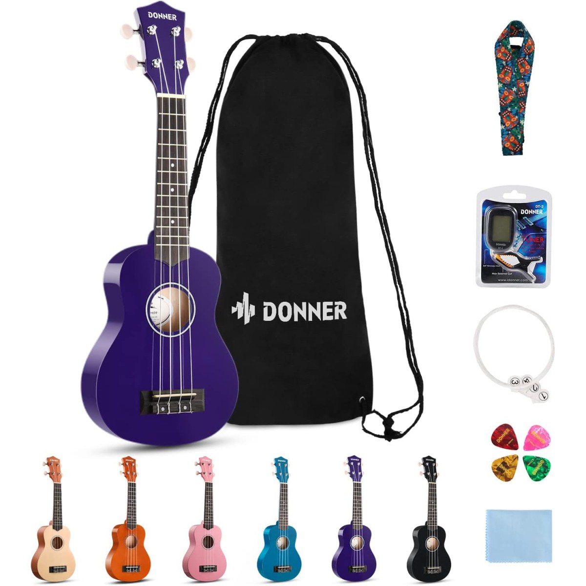 Donner DUS-10P Soprano Ukulele Seti (Mor) Donner DUS-10P Soprano Ukulele Seti (Mor)