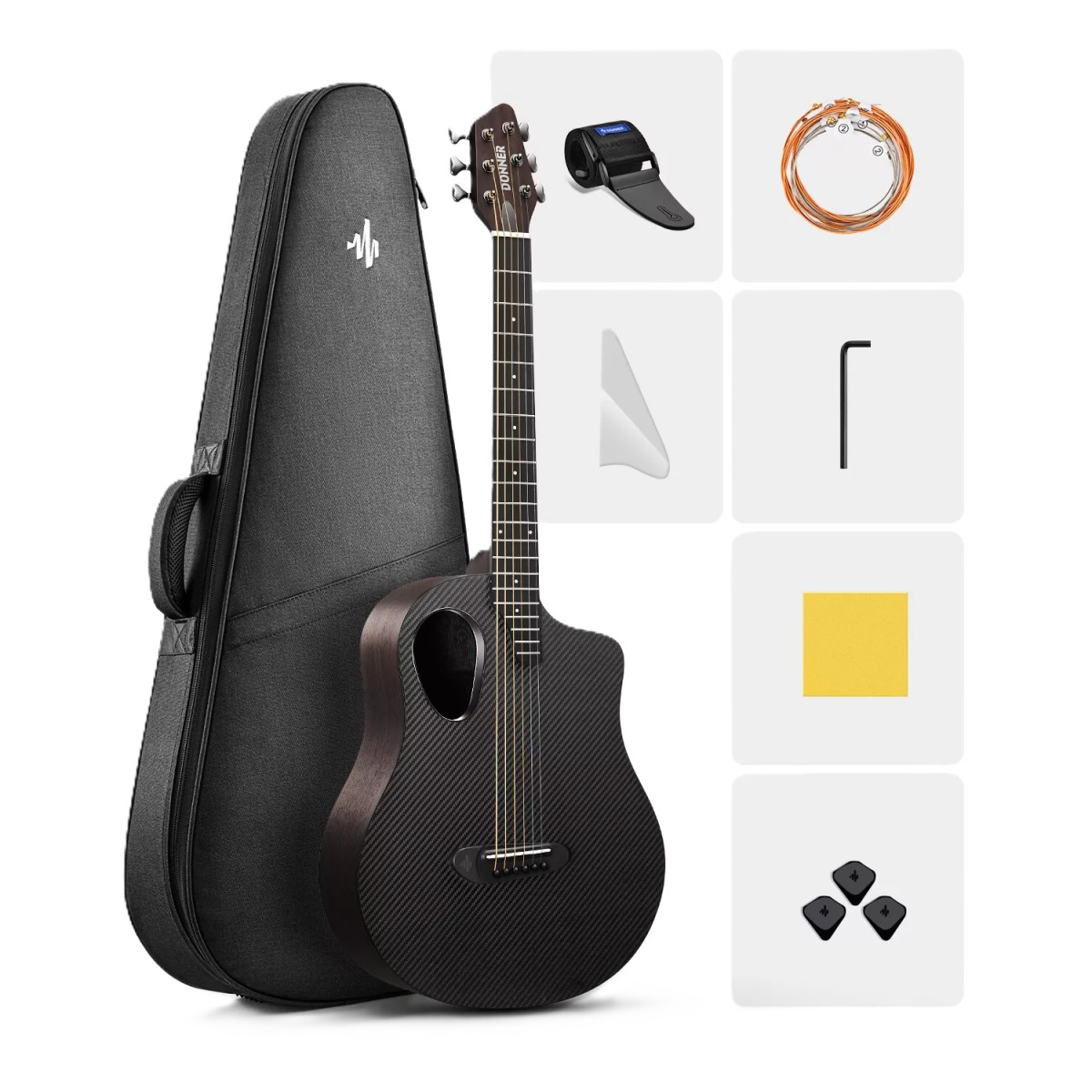 Donner RISING-G1 Carbon Fiber Akustik Gitar Seti (Dyed Black) Donner RISING-G1 Carbon Fiber Akustik Gitar Seti (Dyed Black)