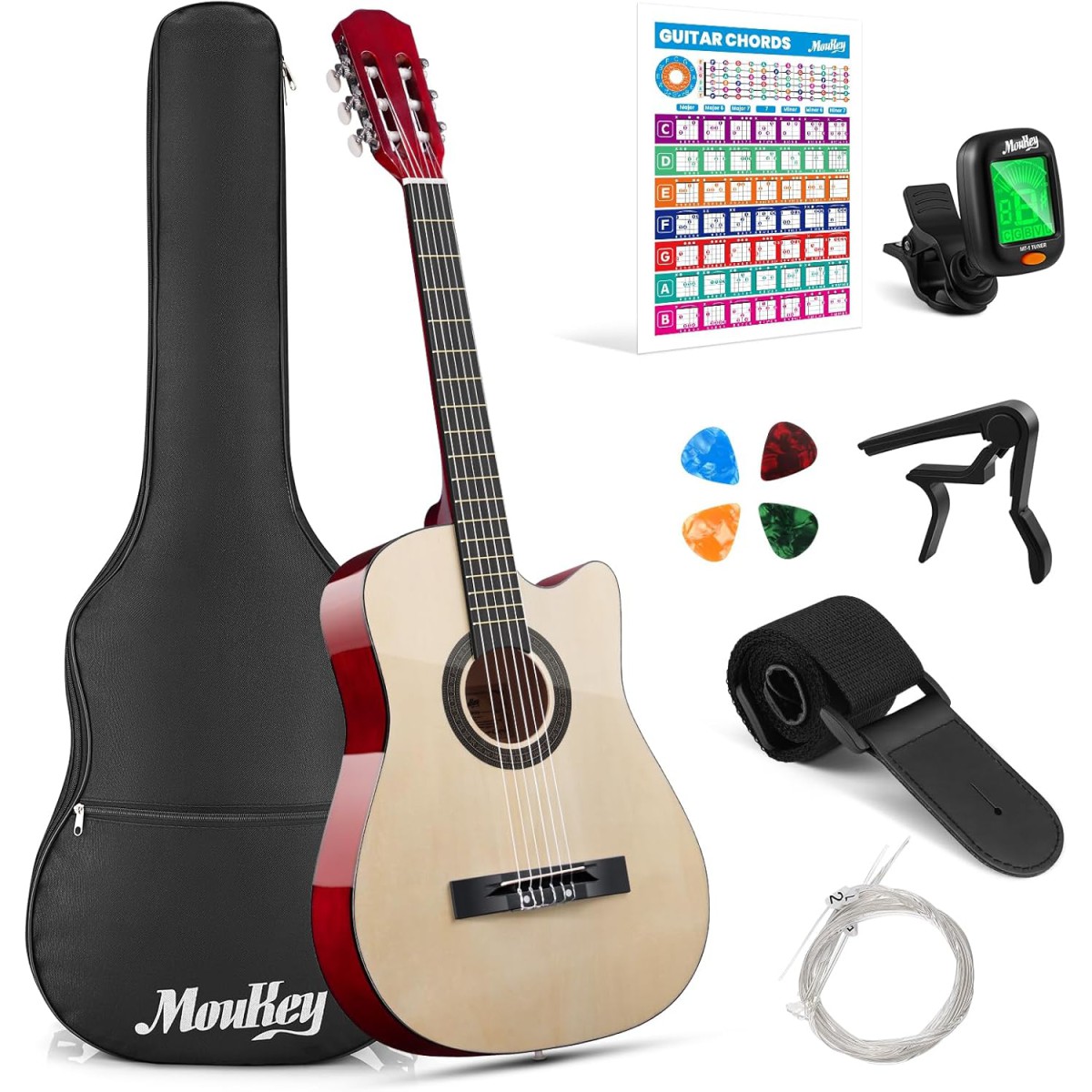 Donner Moukey All Basswood Children's Klasik Gitar Başlangıç Seti (Original Wood)
