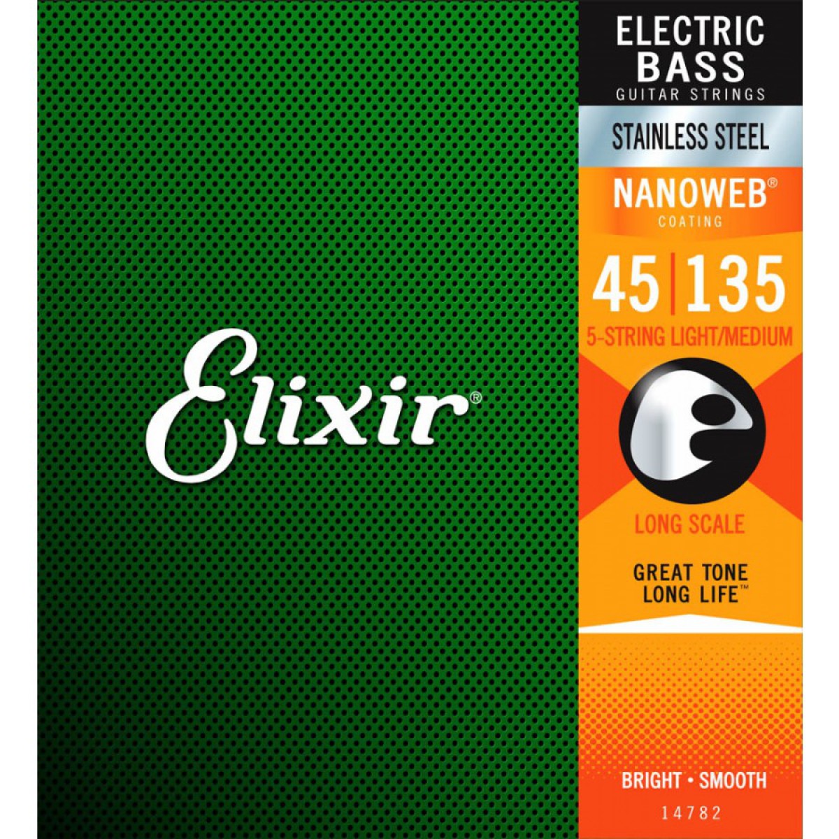 Elixir Stainless Steel Nanoweb Coated Light Medium 5 Telli Bas Gitar Teli (045-135)