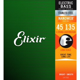 Elixir Stainless Steel Nanoweb Coated Light Medium 5 Telli Bas Gitar Teli (045-135) Elixir Stainless Steel Nanoweb Coated Light Medium 5 Telli Bas Gitar Teli (045-135)