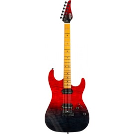 Jet JS-1000 Vulcano HH Elektro Gitar (Flamed Transparent Red)