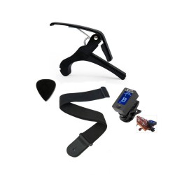 4lü Gitar Aksesuar Seti Kapo+Pena+Tuner+Gitar Askısı