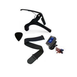 4lü Gitar Aksesuar Seti Kapo+Pena+Tuner+Gitar Askısı