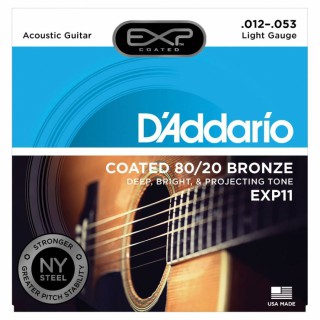 D'Addario EXP11 Light Coated 80/20 Akustik Gitar Teli (12-53)