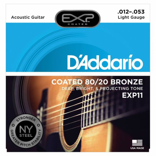 D'Addario EXP11 Light Coated 80/20 Akustik Gitar Teli (12-53)