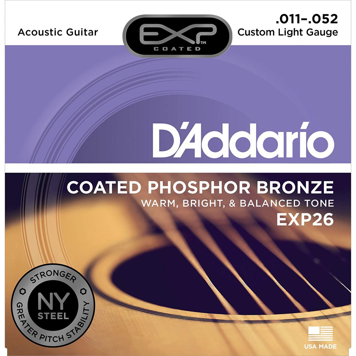 D'Addario EXP26 EXP Coated Phosphor Bronz Custom Akustik Gitar Teli (11-52)