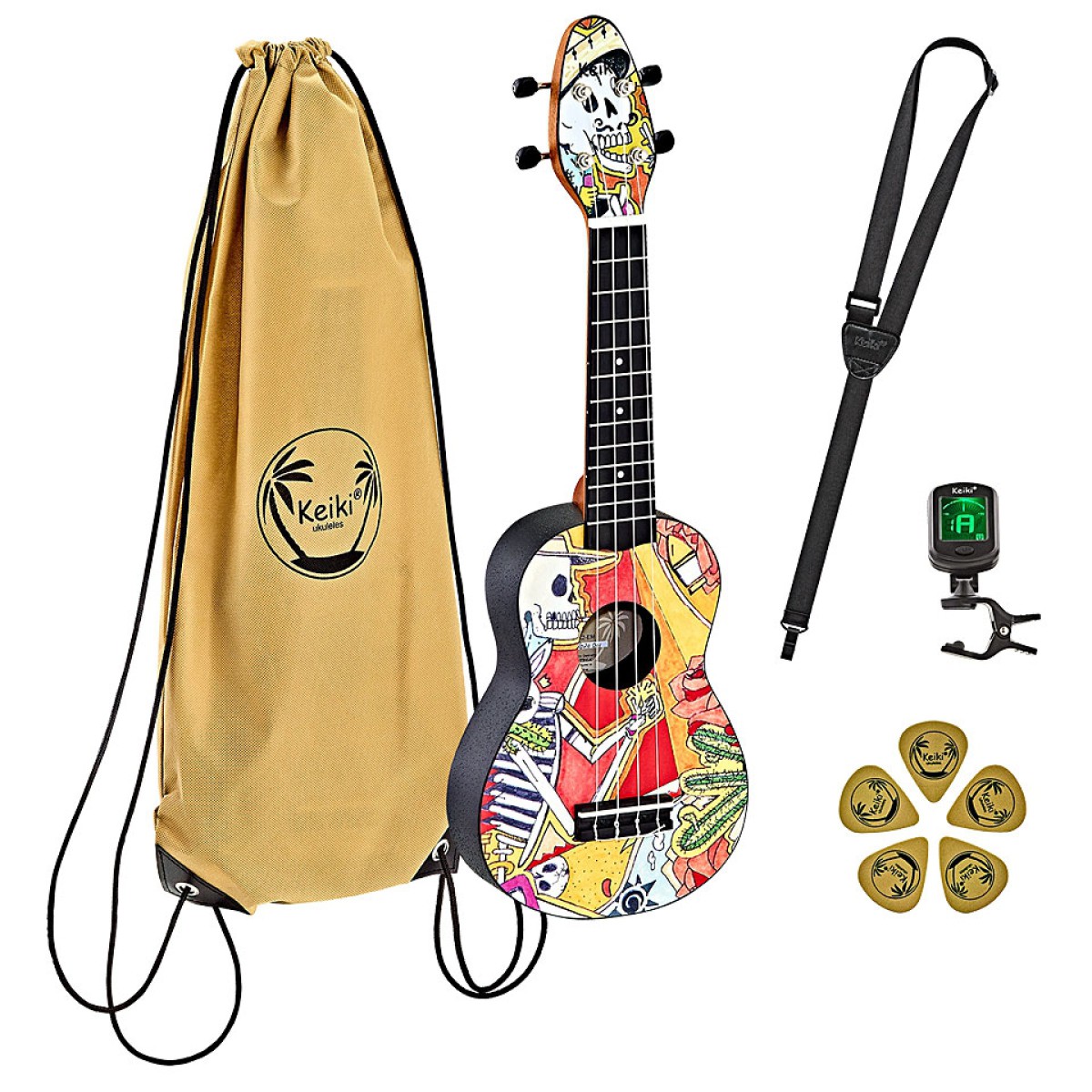 Ortega K2-EM Keiki Sopranino Ukulele Set (El Muerto) Ortega K2-EM Keiki Sopranino Ukulele Set (El Muerto)