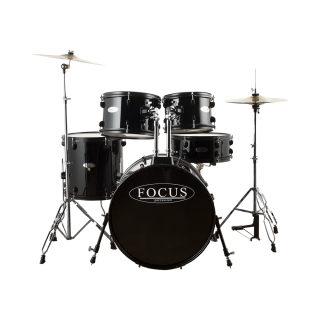 FOCUS FCP0803-BK - 5 Parça (20B/10T/12T/14F/14S) Aksamlı & Zilli Siyah Akustik Davul Seti
