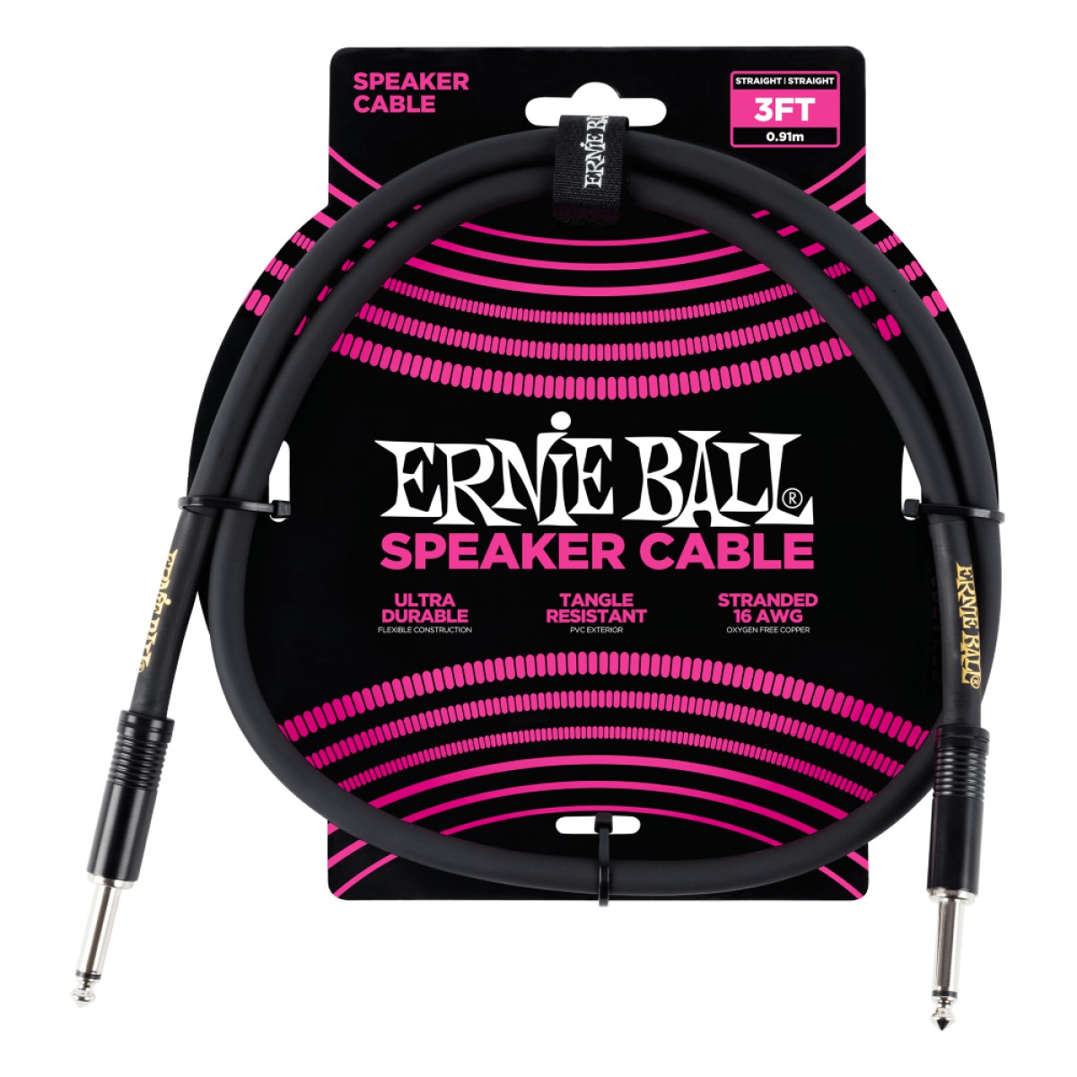Ernie Ball P06071 3ft(0,91 m) Düz Siyah Kabin Kablosu